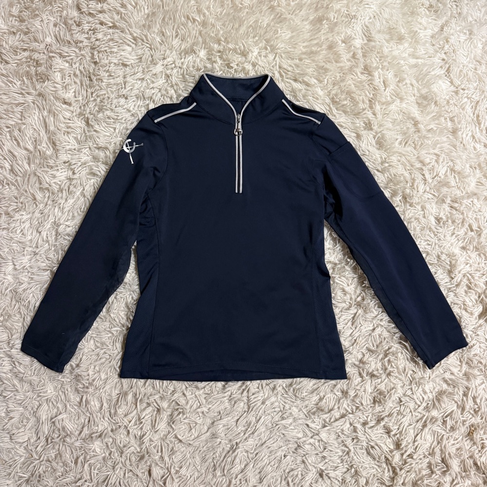 Child’s Large Navy Chestnut Bay Long Sleeve Horseback Riding Sunshirt. Good Cond